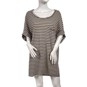 Umgee Gray Striped Cuff Short Sleeve Pocket Heathered Tunic Top Women Size Large